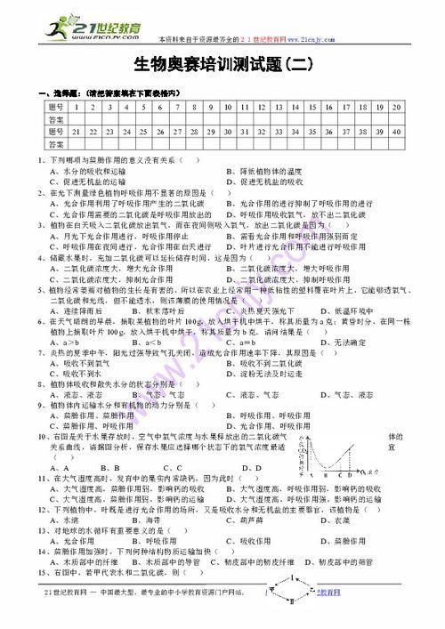 小萝卜2018年奥赛,高中生物奥赛训练试题及答案,2